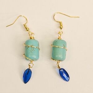 Turquiose Dye Howlite Dangle Earrings
